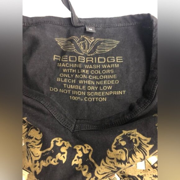 REDBRIDGE STUDDED V NECK DRAGON T SHIRT IN BLACK AND GOLD IN SIZE M - Picture 6 of 6